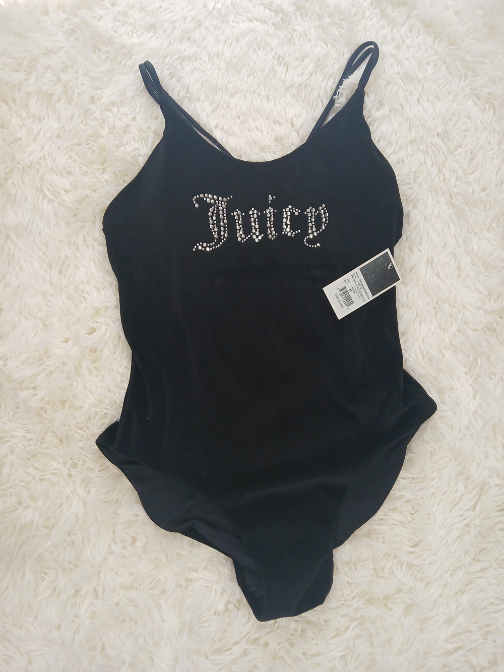 Juicy Couture Black Crystal 'Juicy' One-Piece Bodysuit